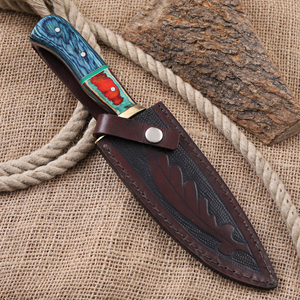 Couteau Bowie à lame fixe en acier Damas forgé à la main avec étui, couteau de chasse et de camping personnalisé OEM à lame pleine, manche en bois Pakka - Product Image 6