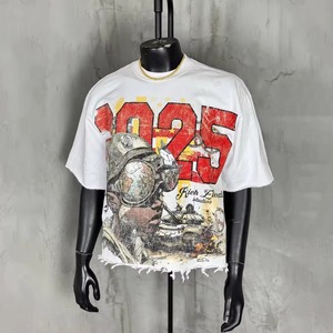 Custom Wholesale 3D Print Logo Streetwear Graphic Tshirt Vintage Distress Oversized Boxy Cropped T <b>Shirt</b> <b>Men</b> - Product Image 3