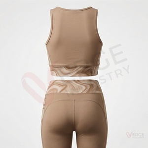 Women Seamless Yoga Set 2 Piece High Waist Leggings Sleeveless <b>Keyhole</b> Crop <b>Top</b> - Product Image 2