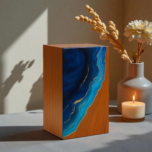 Handmade Rosewood Cremation Urn with Pink Resin <b>Memorial</b> <b>Keepsake</b> <b>Box</b> for human ashes medium size 9x5.5 urn <b>box</b> - Product Image 1