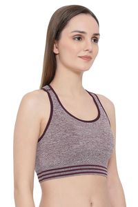 Soutien-gorge de sport gris marbré pour femme avec bordure noire et ourlet rayé, haut d'entraînement sans couture pour le yoga et la gym - Product Image 3