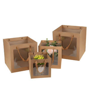 Window Kraft Paper <b>Gift</b> <b>Bags</b> with Handles for Flowers <b>Wedding</b> Retail Custom Packaging - Product Image 1