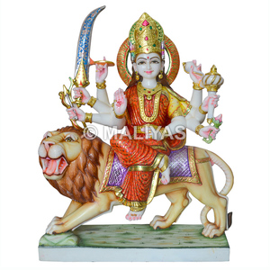 Beautiful Durga Maa Marble <b>Statue</b> | Handcrafted Durga Mata Idol with <b>Lion</b> – Maliyas - Product Image 1