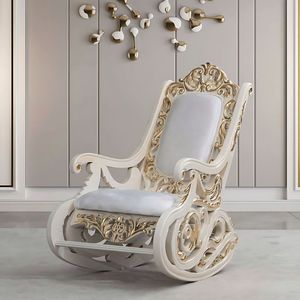 Sillón mecedora de lujo real de madera de caoba, estilo barroco, tallado en blanco y oro, sillón vintage con terciopelo granate, muebles para sala de estar - Product Image 1