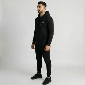Ensemble de survêtement unisexe noir respirant à capuche avec cordon de serrage, sweat-shirt décontracté et pantalon de jogging, deux pièces, coupe ample, athlétique, 100 % coton - Product Image 3