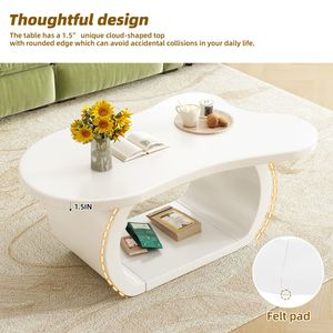 Tavolino da Caffè Moderno Cloud di Tendenza 100x60 cm Stile Crema con Piano Spesso 3,8 cm, Tavolino Irregolare con Gambe Curve e Design Unico - Product Image 6
