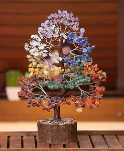 Vente en gros d'arbre de pierres précieuses naturelles à sept chakras M-SEAL socle en bois pour la décoration intérieure, artisanat en pierre semi-précieuse de guérison Reiki - Product Image 6