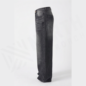 Jean en denim délavé foncé à taille haute et jambe large pour homme, coupe ample, en coton, style décontracté, pantalon d'automne - Product Image 3