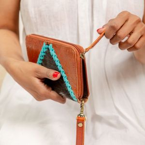 Designer Floral Design Cow HideLeather Woven <b>Wallet</b> Women HandTooled Clutch Purse Western Zipper Long <b>Wallet</b> Set Of 2 Pieces - Product Image 2
