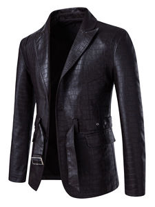 Men's Black Crocodile Texture <b>Leather</b> <b>Jacket</b> Full Sleeve Slim Fit All Seasons Style - Product Image 2