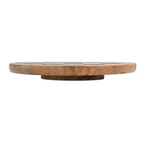 Round Checkered Wood Decorative Tray Rustic Design Handcrafted Marble Inlay Surface For Kitchen Countertop And Dining Table Use - Product Image 3