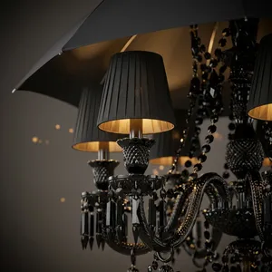 Lámpara de Techo de Cristal Importada de 12 Luces, Diseño de Sombrilla de Cristal Negro de Lujo, para Decoración de Hoteles, Villas y Hogares - Product Image 6