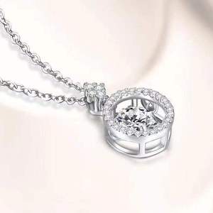 Collier pendentif classique en forme de boule ovale avec diamant, plaqué or 18 carats, en acier inoxydable, unisexe, bijoux de mariage et de fiançailles, certifié IGI - Product Image 5