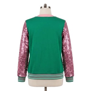 Custom Green Pink Sequin Sleeve V Neck Acrylic Breathable Double Breasted <b>Cardigan</b> Sweater Women Greek Apparel Embroidery Logo - Product Image 2