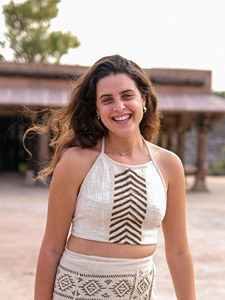 Haut court en coton Khadi fait main à col halter avec motif chevron imprimé à la main, idéal pour l'été, style bohème - Product Image 3
