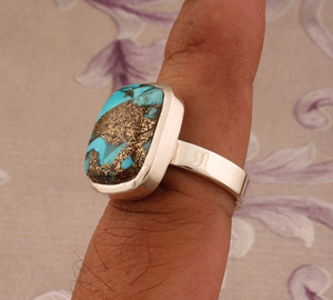 Wholesale Genuine Blue Copper Cushion Cut <b>Ring</b> for Women Trendy Bohemian <b>Large</b> Gemstone Adjustable Band Unique Artisan Design - Product Image 3