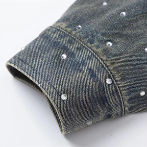 Factory Direct Sale Wholesale Custom Logo Design Men's Denim <b>Rhinestone</b> Winter <b>Jacket</b> Stand Waterproof Breathable High Quality - Product Image 6