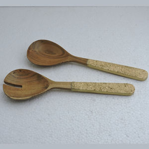 Ensemble de saladiers en émail au design unique, bois naturel avec poignée imprimée en émail, couverts pour servir la salade, prix direct usine - Product Image 5