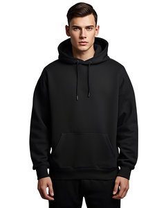Sweat-shirt à capuche noir oversize pour homme, en molleton épais, style streetwear, à épaules tombantes - Product Image 2