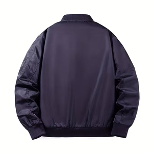 Chaqueta Bomber Unisex Personalizable de Alta Calidad, Azul Marino, Manga Larga, Cierre de Cremallera, Cuello Camisero, Talla Grande, Casual, Resistente al Viento - Product Image 2
