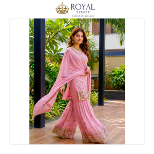 Hermoso Traje Sharara de Diseño Indio al por Mayor con Georgette Sintético Pesado, Dupatta de Georgette y Bordados - Product Image 5