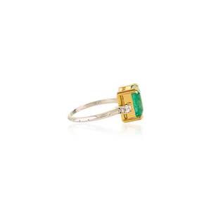 Anillo de Oro Sólido de 18K de Dos Tonos con Esmeralda y Diamante de Doble Engaste, Gema Grande Preciosa, Joyería de Venta Caliente a Precio Mayorista - Product Image 5