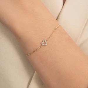 Bracelet en or massif 14 carats avec petit cœur en diamant, bracelet délicat et mignon en diamant, bijoux minimalistes, cadeau d'anniversaire pour femmes - Product Image 3