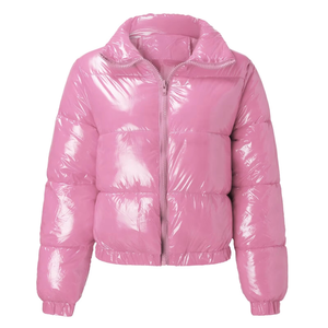 Chaqueta acolchada corta de invierno para mujer, estilo bomber, abrigo burbuja grueso con cremallera y manga larga - Product Image 2