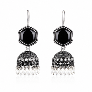Factory Direct Brass Silver Plated Gemstone Pearl Chandelier <b>Earrings</b> Handmade Bohemian Indian Ethnic for Women Party Wholesale - Product Image 2