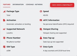 ซิมอีซิม Lesotho 3GB 5GB 10GB สำหรับ 30 วัน แบบเติมเงิน ใช้งานได้ทั่วโลก 4G/5G พร้อมรหัส QR สำหรับเปิดใช้งานทันที - Product Image 2