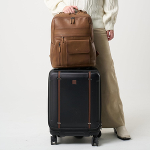 Vintage <b>Brown</b> Leather Laptop <b>Backpack</b> for Men Women 15 Inch Travel Business <b>Backpack</b> with Trolley Sleeve - Product Image 3