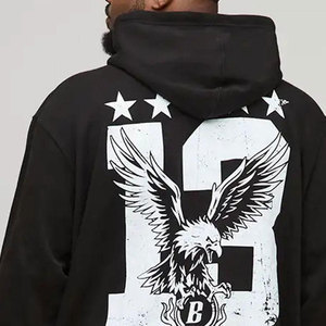 Men's Black Oversized Hoodie Eagle Back Design Streetwear Style 100% Cotton Knitted Regular Fit Autumn Wear Digital Eco-Friendly - Product Image 5