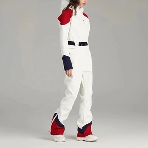Traje de Nieve para Mujer, Mono de Esquí Impermeable de una Pieza con Capucha y Cremallera, Diseño Color Block, Estampado Digital - Product Image 5