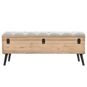 Panca portaoggetti in legno naturale con tessuto grigio, mobile da soggiorno - Product Image 4