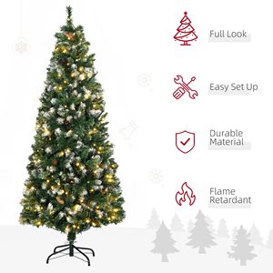 Albero di Natale Sottile Pre-Illuminato da 210 cm con 250 LED Bianchi Caldi, Rami Verdeverdi Effetto Neve, Apertura Automatica, Versione Pieghevole da 180 cm, Decorazioni - Product Image 4