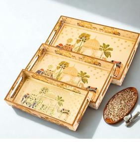 Juego de bandejas de servir rectangulares de madera oriental, pulidas, aptas para lavavajillas, modernas y lujosas, para uso en la cocina, para comida y bebida. - Product Image 5