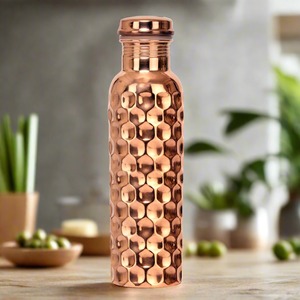 New Arrival Ayurvedic Eco-Friendly Brown <b>Copper</b> Water <b>Bottle</b> Hammered Design Portable Travel Use Classic Office Use Lids - Product Image 5