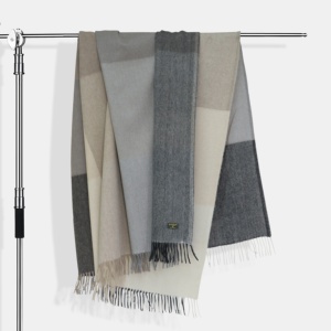 Chal de Cachemira Mongol a Cuadros 130*170cm Tono Natural - Product Image 1