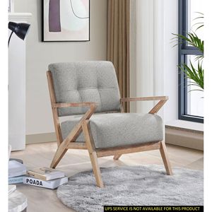 Moderna Sedia Accentata con Schienale Trapuntato Grigio, Finitura Anticata, in Legno di Gomma Massiccio, Design Unico per Soggiorno - Product Image 1