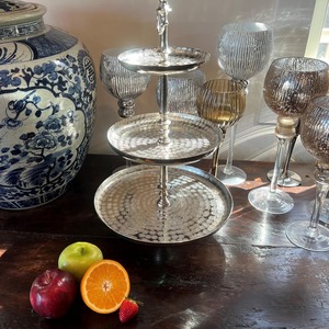 Premium design three tier metal serving stand with <b>hammered</b> texture and antique silver finish perfect for desserts snacks cup - Product Image 3