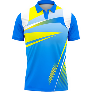 เสื้อโปโลแขนสั้นพิมพ์ลายสีฟ้าขาวสำหรับผู้ชาย ผ้าถักโพลีเอสเตอร์ ระบายอากาศได้ดี ทรงปกติ ปกเสื้อพับได้ - Product Image 3