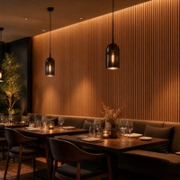 Panneau mural en lattes WPC pour intérieur, revêtement mural décoratif pour espaces commerciaux, panneaux en bois de teck pour restaurant, hôtel, bureau