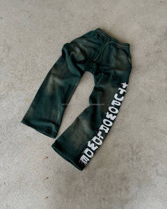 Pantalones de chándal de hombre rectos sueltos lavados a la piedra de algodón 100% personalizados, parche de color en contraste, logotipo bordado, deporte informal de talla grande - Product Image 3