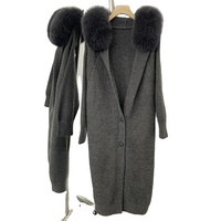 Pull court à col en fourrure véritable pour femmes, automne-hiver, vente chaude, manteau en laine à capuche, tricot pour femmes