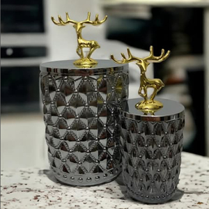 Boîte en métal et verre haute durabilité avec motif feuilles et couvercles – Contenant élégant pour condiments – Meilleur prix - Product Image 5