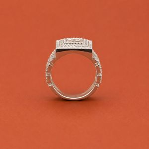 VVS Moissanite Diamond Square <b>Ring</b> 925 <b>Silver</b> Baguette Cluster Center Hip Hop <b>Mens</b> Statement Jewelry - Product Image 3