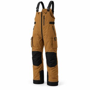 Mens Breathable Cotton Workwear Bib Overalls Reinforced <b>Knee</b> Panels Cargo Pockets Adjustable Shoulder <b>Straps</b> Front Zip - Product Image 1