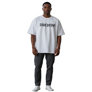 Archive White Oversized T-Shirt Men's O-Neck Regular <b>Sleeve</b> Casual 100% Cotton Jersey Fit Anti-Pilling Anti-Wrinkle 220g Street - Product Image 6