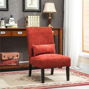 Fauteuil d'appoint sans accoudoirs en tissu chenille rouge contemporain Pisano avec coussin pour salon - Product Image 1