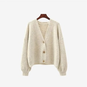 Cárdigan corto de mujer con botones, estilo dulce, hombros caídos, suéter de moda, manga casual, cuello en V - Product Image 4